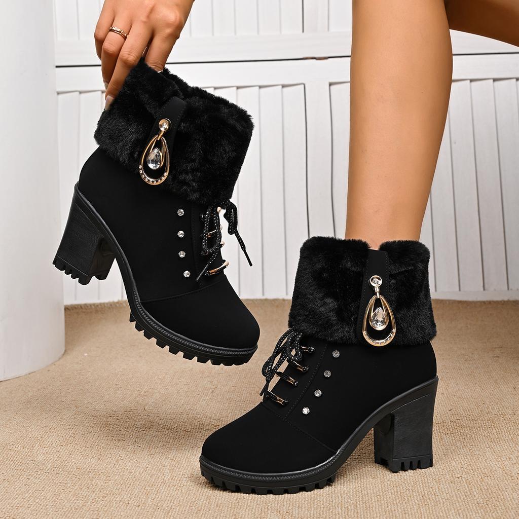 Fashion Suede Women Boots Winter Designer High Heels Shoes for Women 2025 New Short Plush High Platform Ankle Boots Elegant Botas Mujer