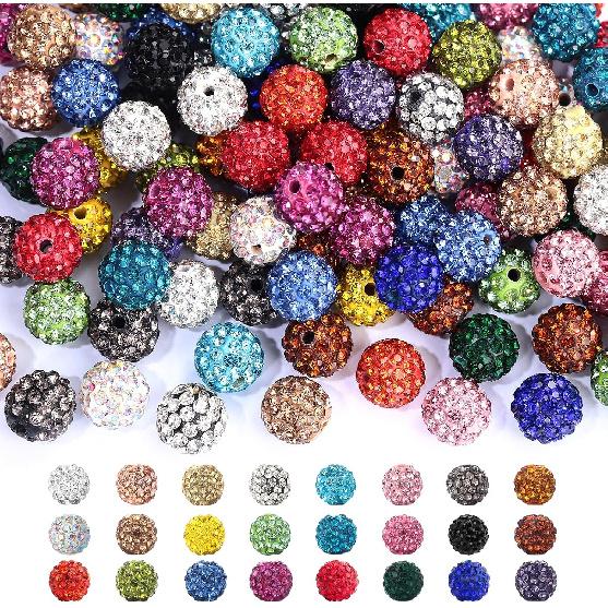 240pcs 24 Colors Rhinestone Beads for Crafts, Sparkle Round Clay Beads Crystal Disco Ball Clay Rhinestone Beads for DIY Jewelry Making Bracelet
