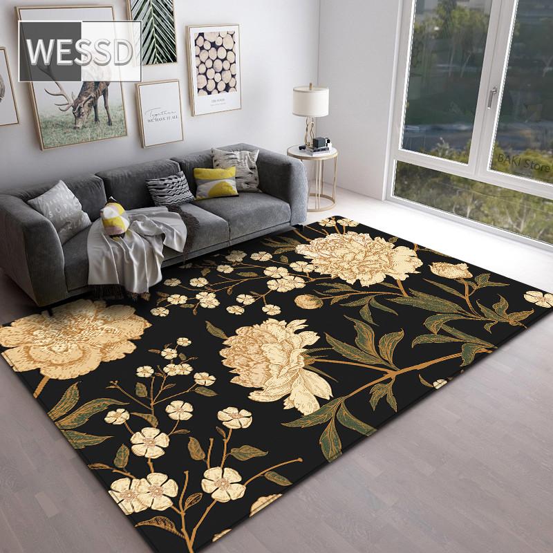 

Класичний чорний квітковий килим у європейському стилі для розкішної спальні та вітальні 160x200cm 1pcs