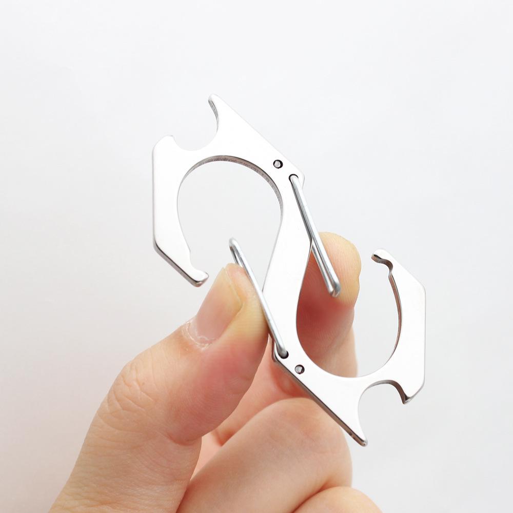 Stainless Steel Multi-functional Carabiner Keychain with Bottle Opener and S-shaped Climbing Hook
