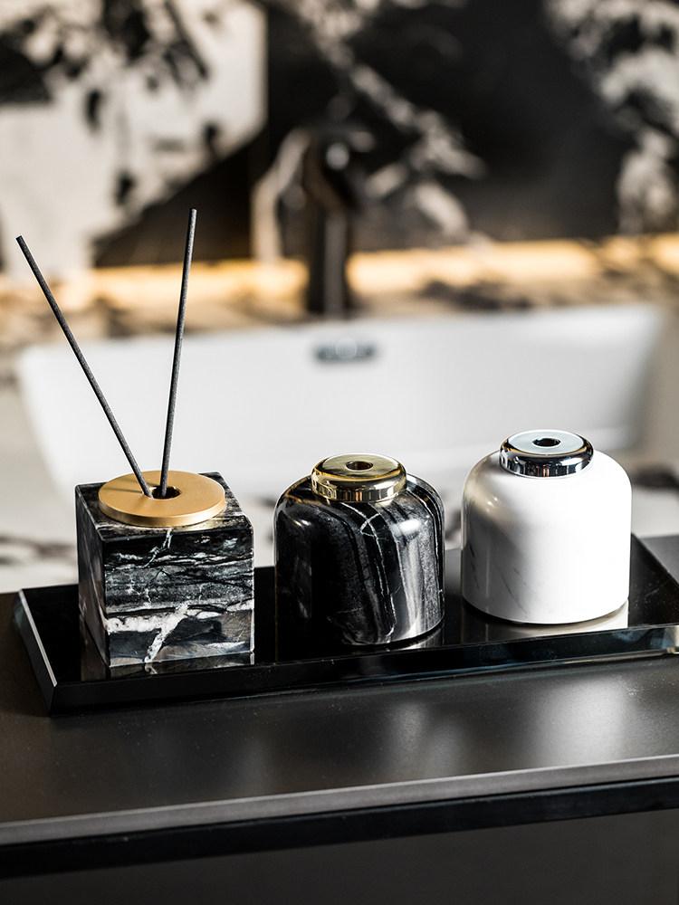 Natural Marble Perfume and Aroma Bottle Square Marble Bathroom Essential Oil Storage Bottle Fragrance Diffuser for Room Bedroom