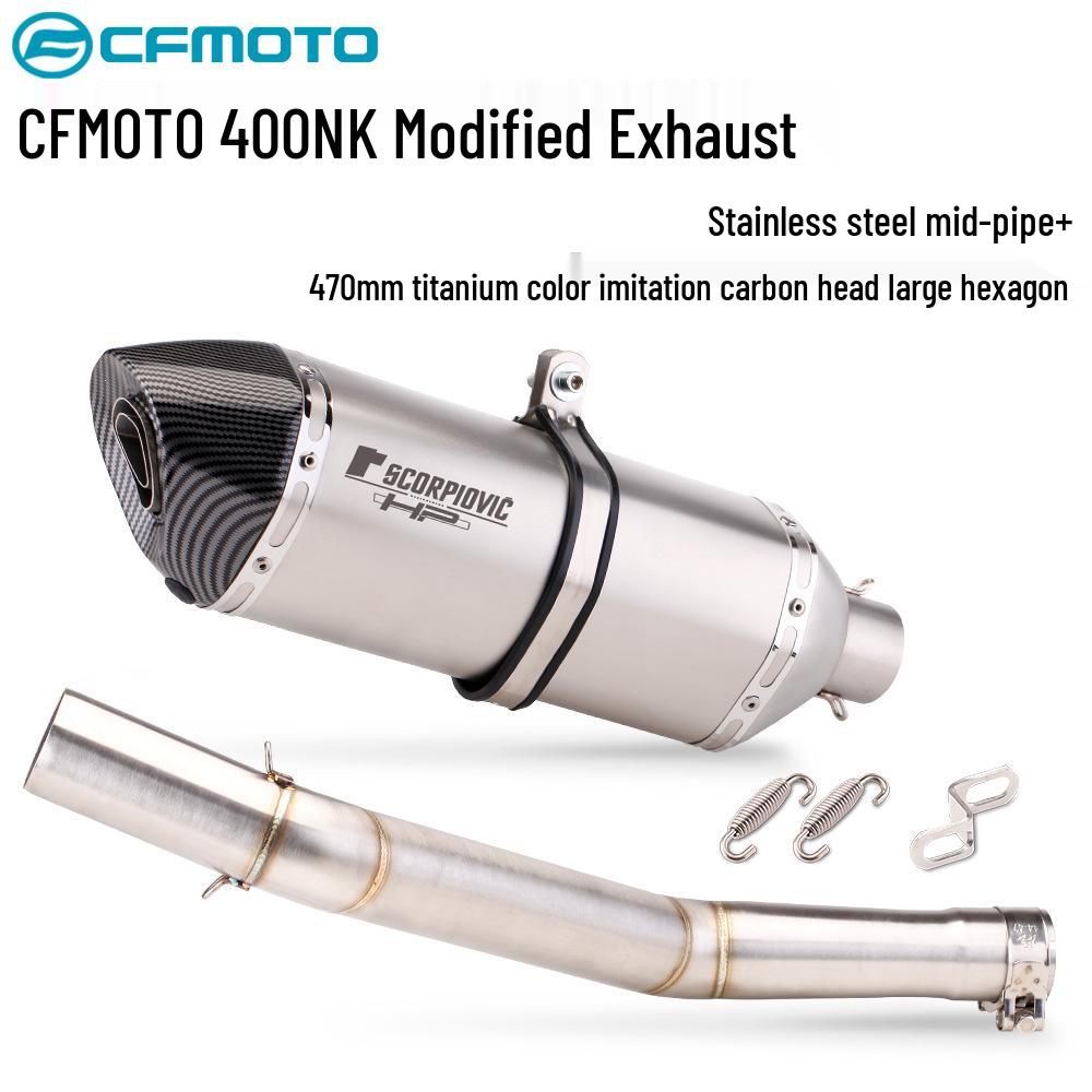 Compatible CFMOTO 400NK Carbon Fiber Exhaust Modification - Direct-Fit Mid-Section Muffler Replacement.