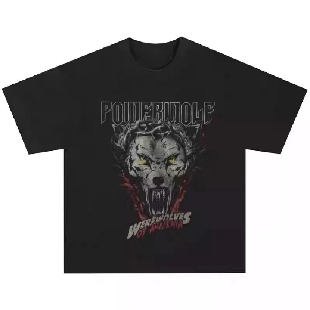 2025 Powerwolf Группа Рок Метал Американская Винтажная Футболка Уличная Короткий Рукав Винтаж Высокое Качество Люксовый Бренд XXXXXL чёрный