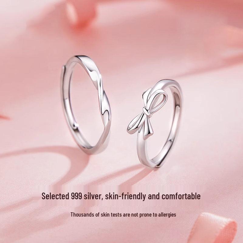 999 Silber Schleife Partnerringe für Männer & Frauen: Trendige Eheringe in leichtem Luxus, perfektes Geschenk zum Geburtstag oder zu Weihnachten für die Freundin.