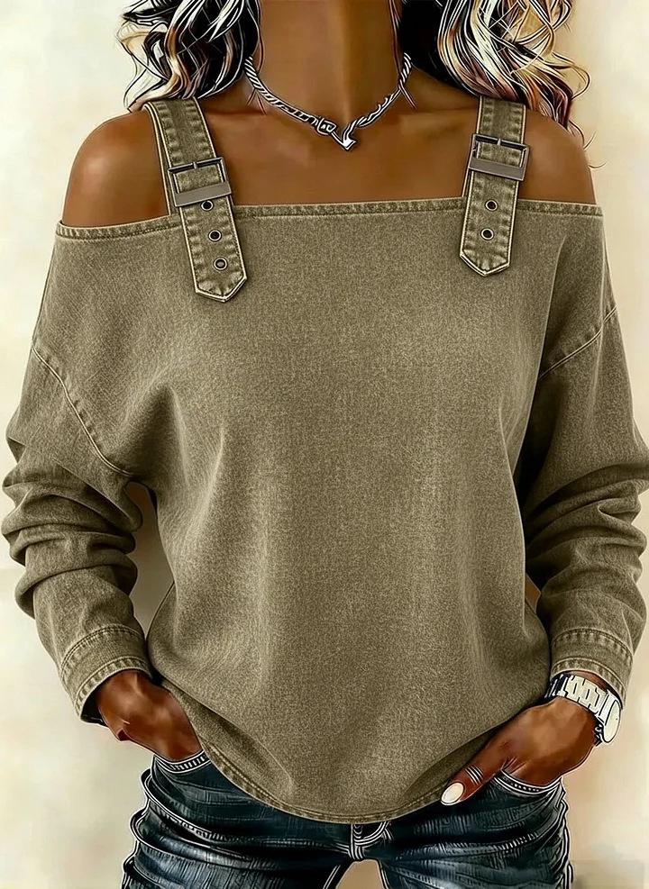 2026 Women's One-Shoulder Strap Long Sleeve Top for Spring, Summer, and Autumn