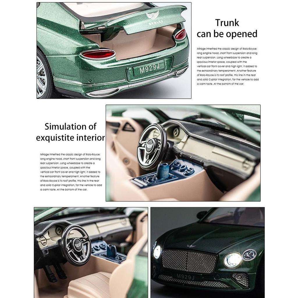 1/24 Scale Bentley Continental GT Diecast Car Model Toy, Pull Back Toy Vehicle with Sound and Light for Kids Toddler Boys Girls Gift Collection