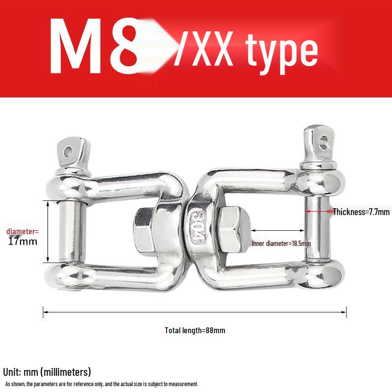 304 Stainless Steel Swivel Chain Shackle for Dog Chains and Connectors (M4, M5, M6, M8).