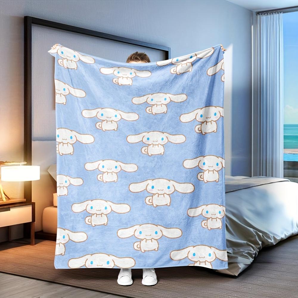 1pc Cinnamoroll Blue Flannel Blanket 2D Print Soft Warm Throw Blanket for Bedroom Living Room Camping Cozy Home Decor Cute Carto 75cmx90cm