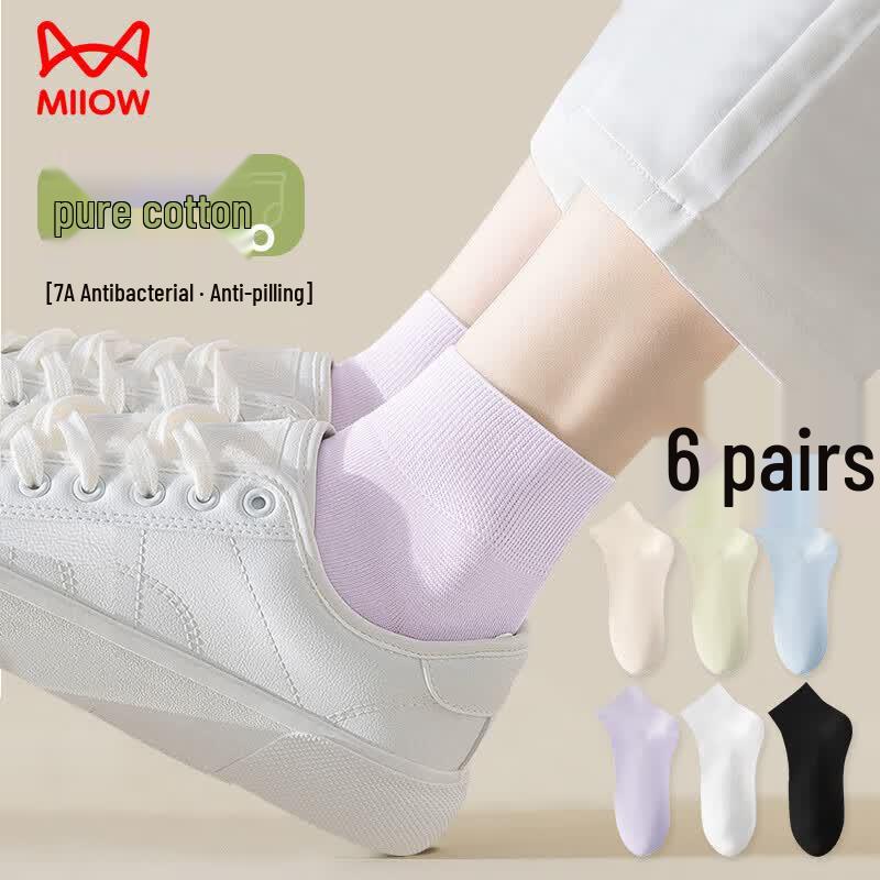 Miiow Women s 100% Cotton Anti-Odor Short Socks 6-Pack One Size