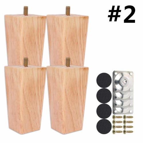 Readygohigh Furniture Legs, Set of 4, 6/10/15cm, M8 Screws, Sofa Legs, Table Legs, Solid Wood Furniture Feet, Square Feet, Table Legs, Wooden Sofa Leg