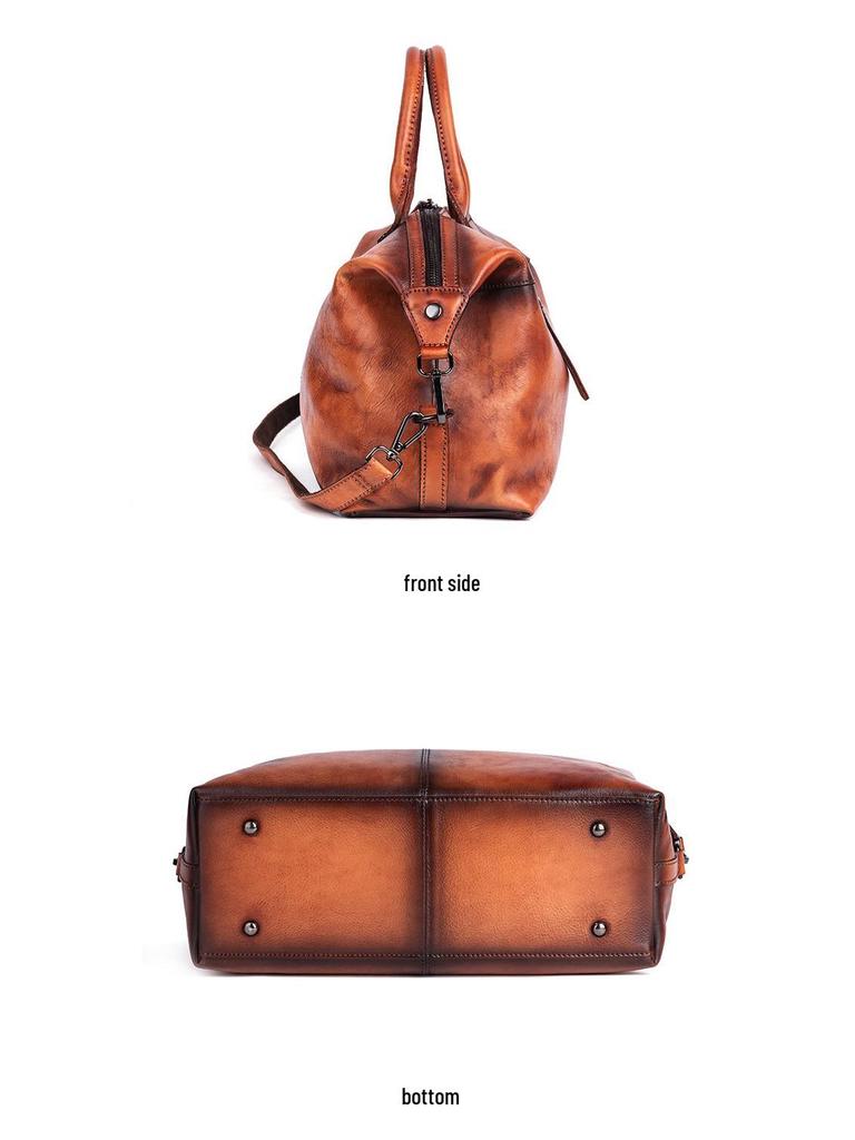 2025 European & American Retro Cowhide Women's Handbag - Top Layer, Color-Rubbed, Single Shoulder & Crossbody, Large Capacity
