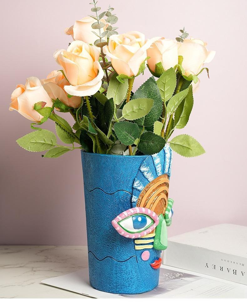 Maya Big Eyes Facial Sculpture Flower Pot Abstract Art Resin Flower Pot Garden Courtyard Home Desktop Decoration Plant Container