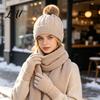 Thickened Thermal Accessories for Women Winter Hat Scarf Gloves Set Knitted Pom Warm Cute Gloves Solid Color Cozy Knit Men Cold Weather Autumn