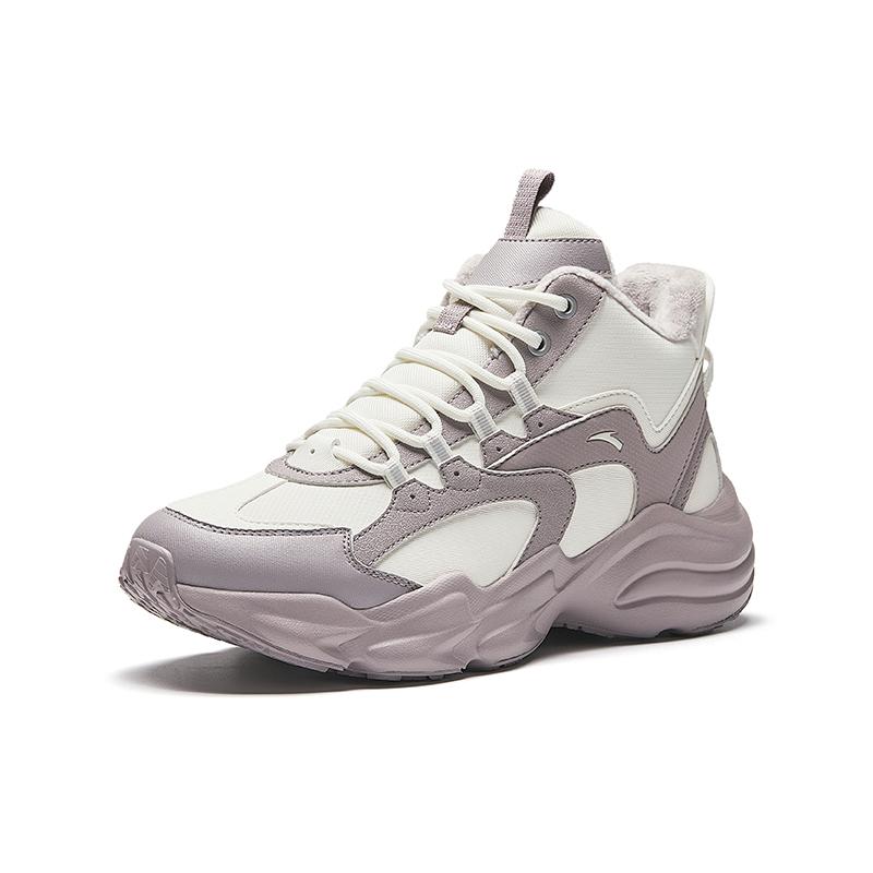 Anta Walker Fleece Comfortable Versatile Non-Slip Wear-Resistant Warm Mid-Top Casual Shoes Women Casual Shoes White Gray 922448904-1