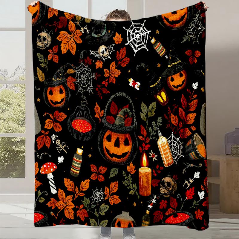 2025 New Cartoon Cute Pumpkin Little Ghost Printed Blanket Autumn and Winter Comfortable Warm Blanket Holiday Gift