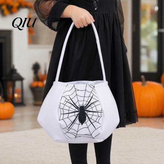 Halloween Party Supplies Cute Treat or Trick Bag with Handle for Kids, Reusable Non Decoration Woven Candy Goodie Bag, Soft Handbag Basket Favors Home