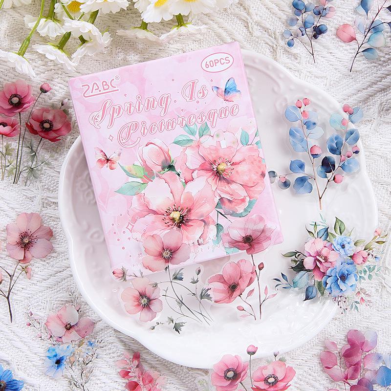 Yuezhen Four Seasons Floral Language Retro PET Stickers for Journals