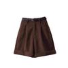 Women's High Waist Corduroy Shorts - Slimming Coffee Wide Leg Korean Style with Rolled Hem