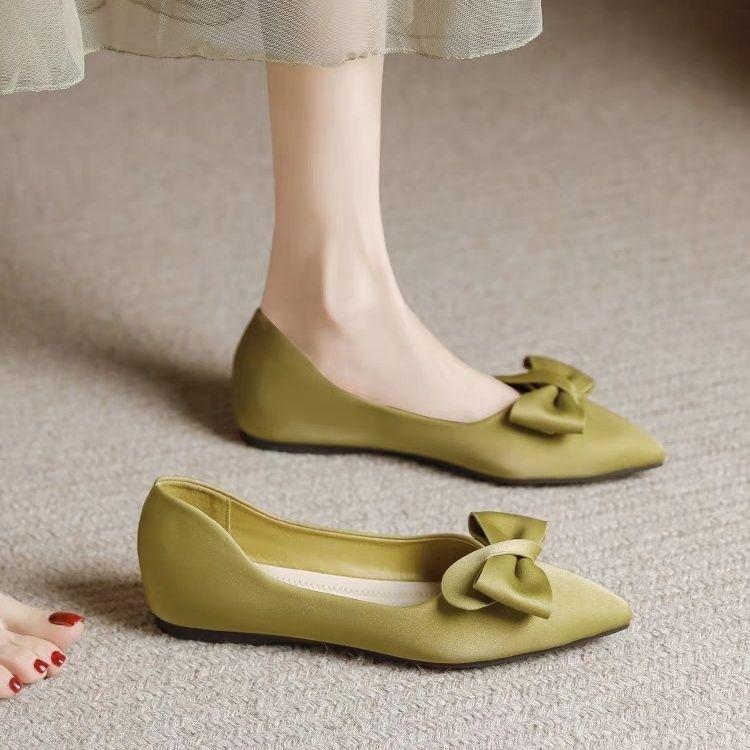 Beautiful single shoes, shallow mouth bow, pointed head, gentle wind, maternity shoes, flat shoes, super soft fairy French