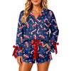 Women's Christmas Pajama Set with Button-Down Shirt and Shorts for Holiday Sleepwear