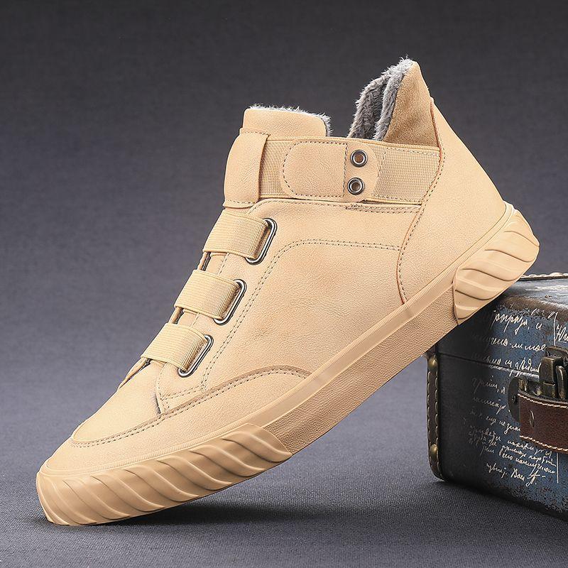 New Korean version trend men's shoes British style fashion versatile casual shoes men's mid-top leather shoes breathable leather board shoes