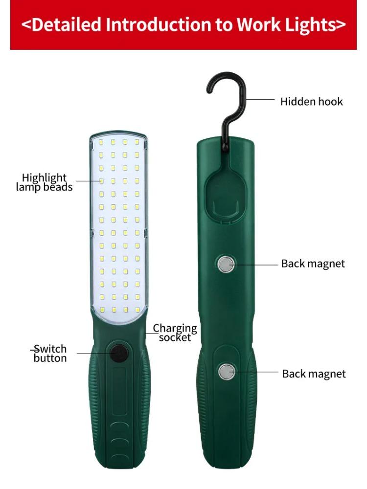 Strong LED COB Work Light Handheld Floodlight USB Rechargeable Portable Camping Repair Emergency Flashlight with Magnet Hook