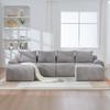 Modular Corduroy Sofa for 4 People (with 2 Stools), Freely Combinable, Including Drink Holder and Storage Pocket, Ideal for Living Room. Light Gray