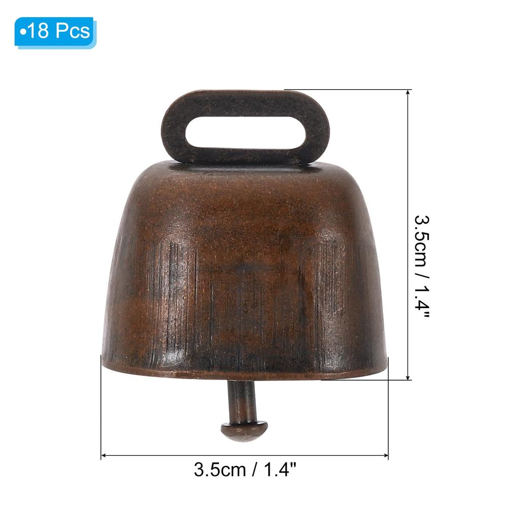 PATIKIL 1.4 x 2.4 x 1.4" Mini Cowbells, Pack of 18, Iron Vintage Style Metal Festive Bells, Animal Design, Anti-Lost, Red Bronze