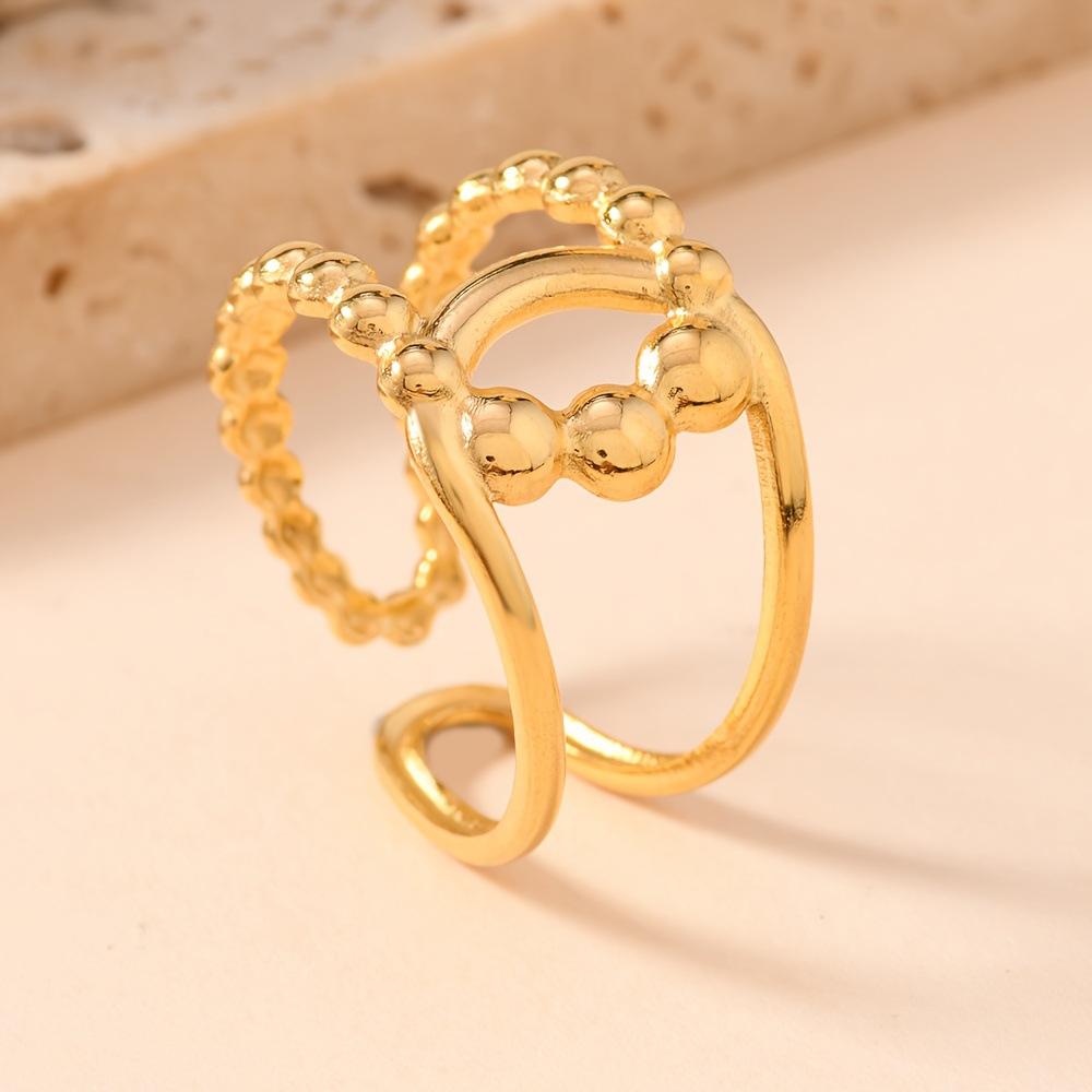 Fashionable Stainless Steel Ring Oil Pressure Hollow Open Ring Light Luxury Plated18k Gold Titanium Steel Jewelry Set