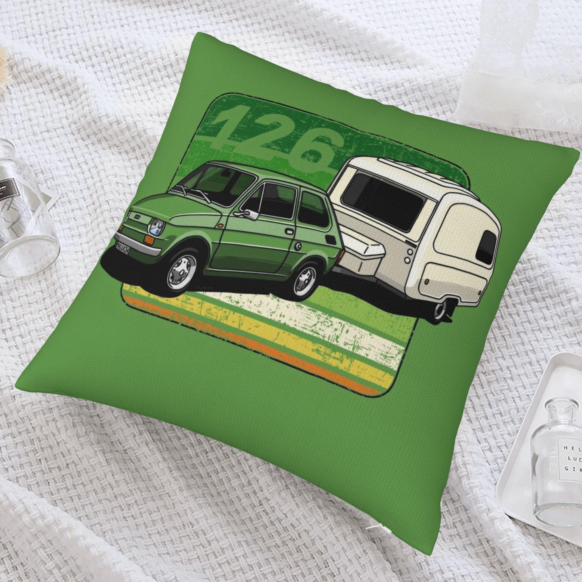 Retro Auto met Camper Trailer Kussenhoes Vintage Automobiel Print Kussensloop Road Trip Liefhebber Cadeau Decor 55x55cm