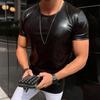 Camiseta masculina de verão, superfície brilhante, bronzeadora, ajuste fino, gola redonda, cor sólida, manga curta, pulôver, festa, clube, performance, dança, streetwear, top