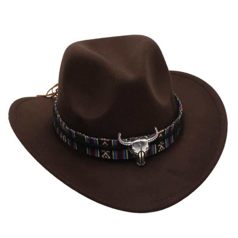 Ethnic Style Handsome Tibetan Hat Children'S Performance Top Hat Cow Head Warped Edge Western Cowboy Hat Sunscreen Sun Hat