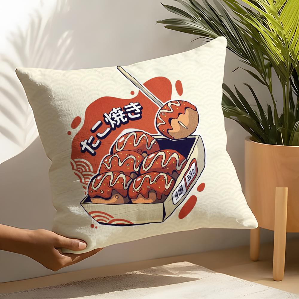 Takoyaki Japanese Food Pillow Case Home Living Room Decoration Linen Pillow Cases Cushion Cover