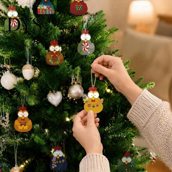 Holiday Party Hanging Decor 12/24/36Pcs Christmas Chick Ornaments, Wooden Cartoon Ornaments for Tree, Wood Tree Cute Kids Family Friends Xmas Supplies