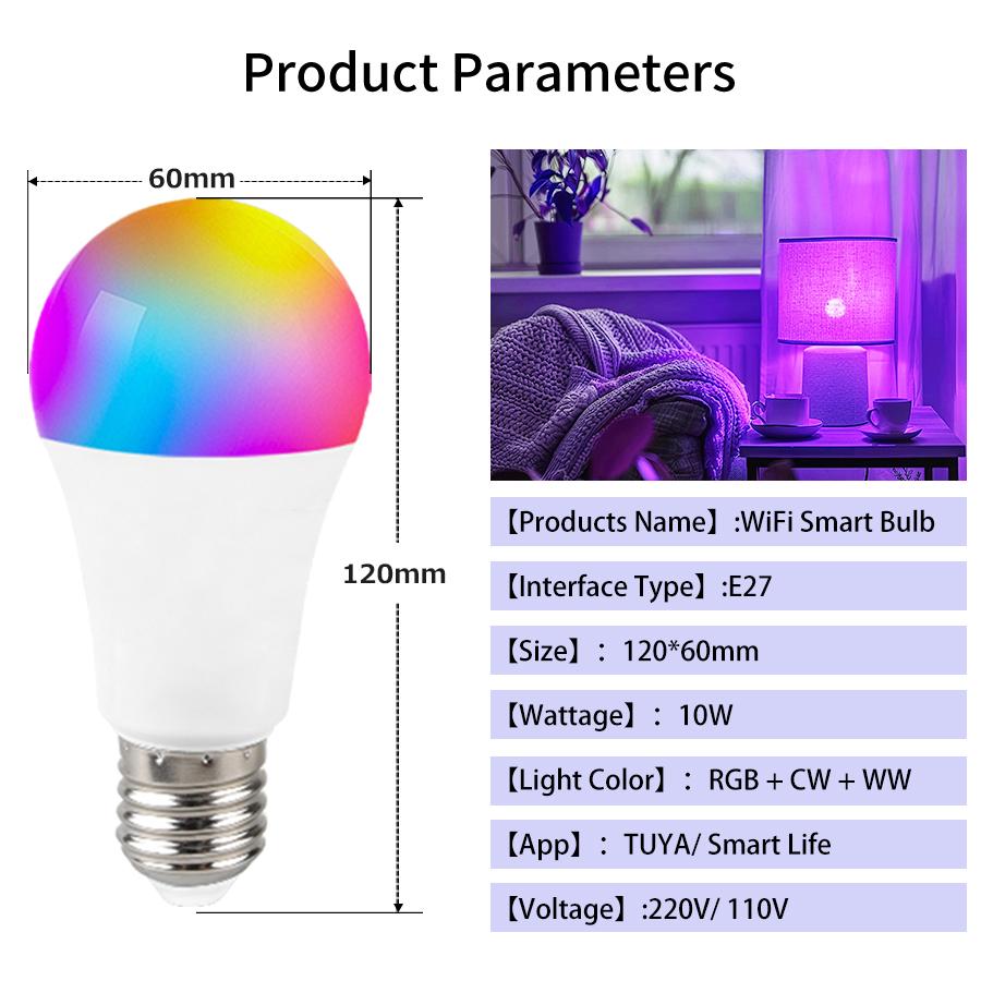 Wifi Led Light Bulbs E27 E26 110V 220V Tuya Smart Life Alexa Google Assistant RGB Lamp Ampoules 10W RF 2.4G Remote Group Control