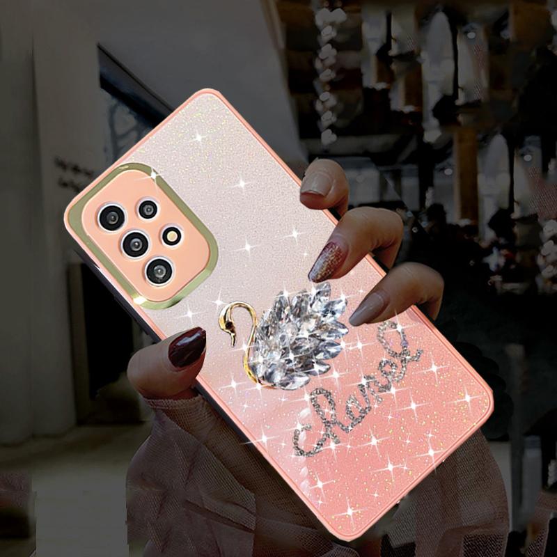 Glitzer Diamant Schwan Hülle für Samsung Galaxy A53 A73 A13 A12 A51 S22 S21 Redmi Note 11 10C iPhone 14 13 12 11 Pro Max Farbverlauf Bling Pailletten Soft Cover