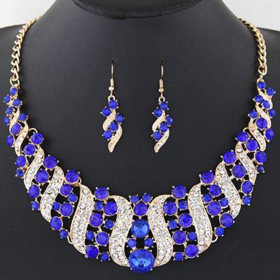 Rhinestone Kakma Zincir Kolye Kanca Küpe Gelin Düğün Parti Takı Seti