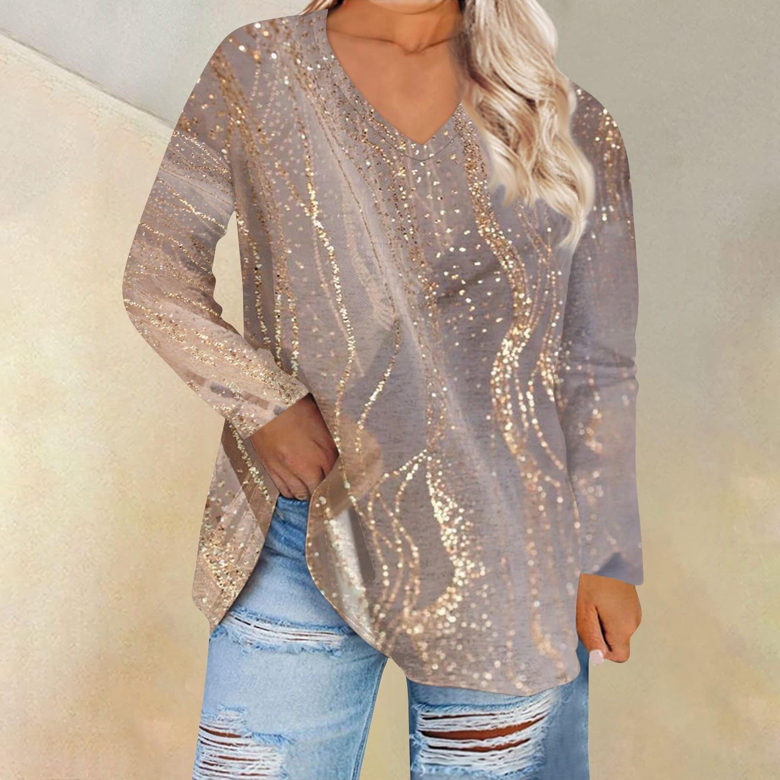 

Жіноча повсякденна футболка з довгим рукавом і круглим вирізом вільного крою, зручна та модна XXXL золотий