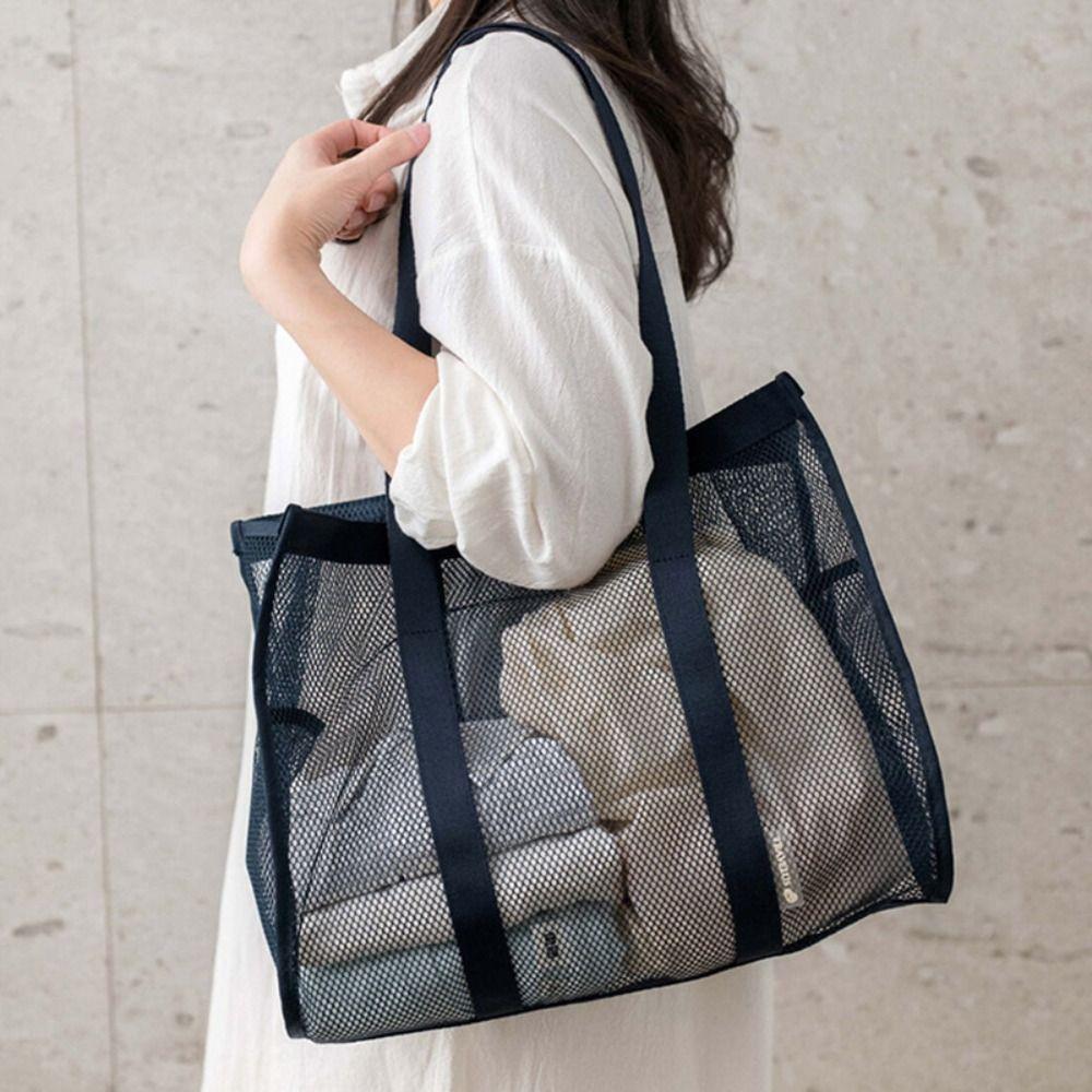 Portable Large Capacity Storage Bag Ultra Light Foldable Beach Bag Mesh Material Travel Organizing Bag Travel