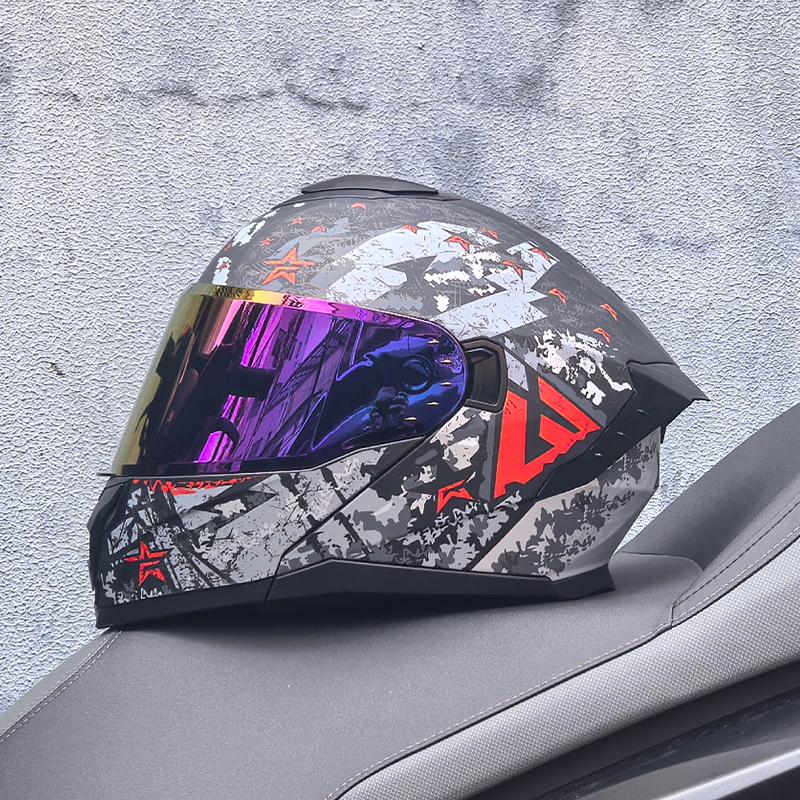 LVS motorcycle off-road helmet racing double lens flip open helmet DOT