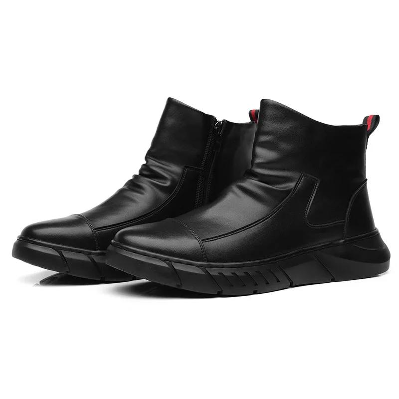 Men Leather Boots Winter Warm Snow Boots High Quality Cow Suede Fur Mens Shoes Plush Fashion Man Rubber Ankle Bootsgg7