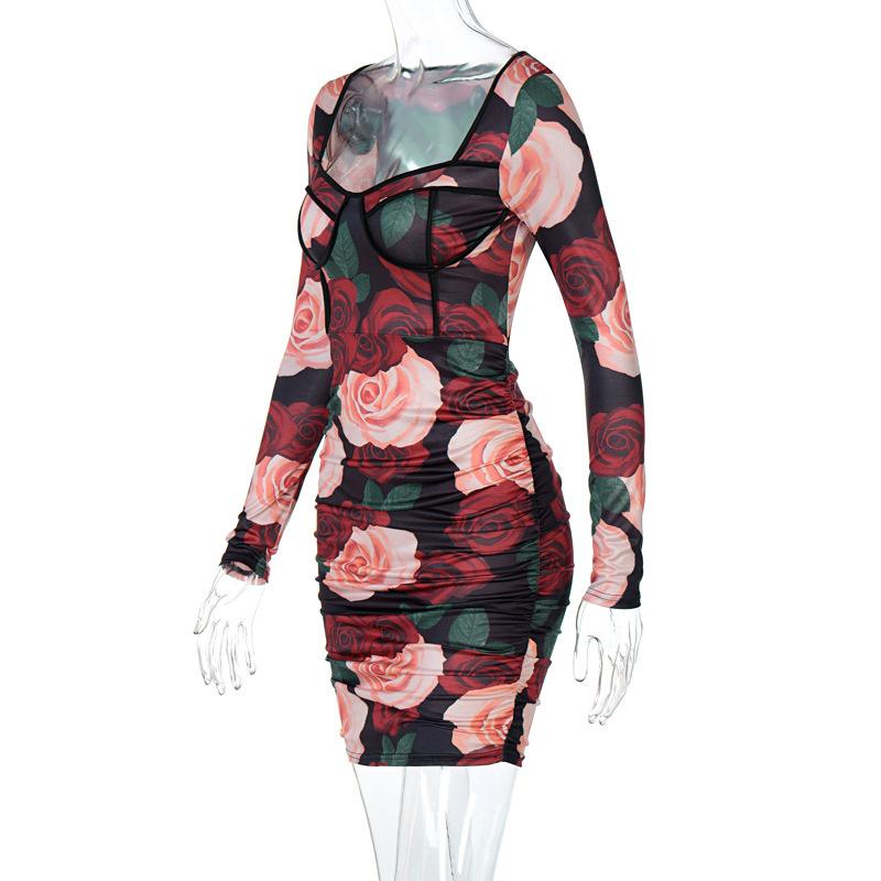 Vestido Feminino Sexy Sem Alças Estampado de Renda Feminino Elegante Sem Mangas Vestidos de Banquete Verão 2022 Floral Costas Abertas Roupas de Noite