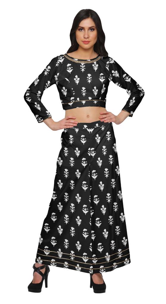 Moomaya Women Crop Top and Palazzo Pant Set Two Piece Printed Ethnic Wear