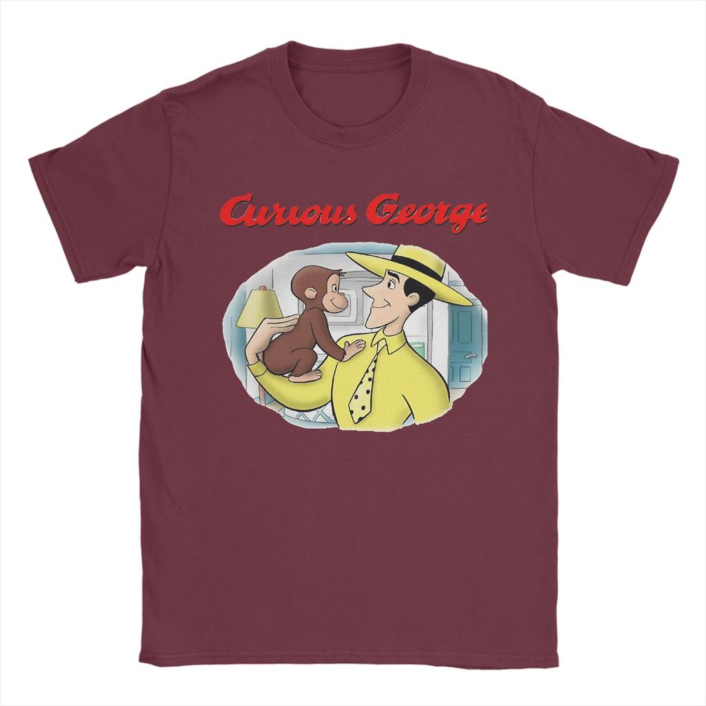 Vintage Curious George T-Shirt Herren Baumwolle Kurzarm Niedlich Cartoon O-Ausschnitt Sommer Top T-Shirt