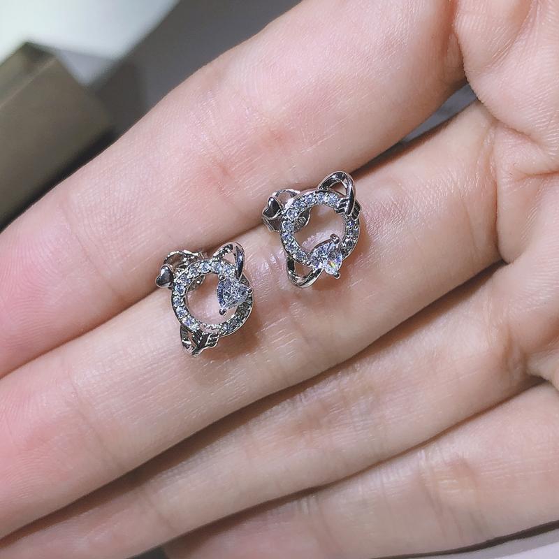 925 Sterling Silver Exquisite Cupid's Arrow Zircon Stud Earrings Women's Christmas Gift Hearts Arrows Jewelry Gift