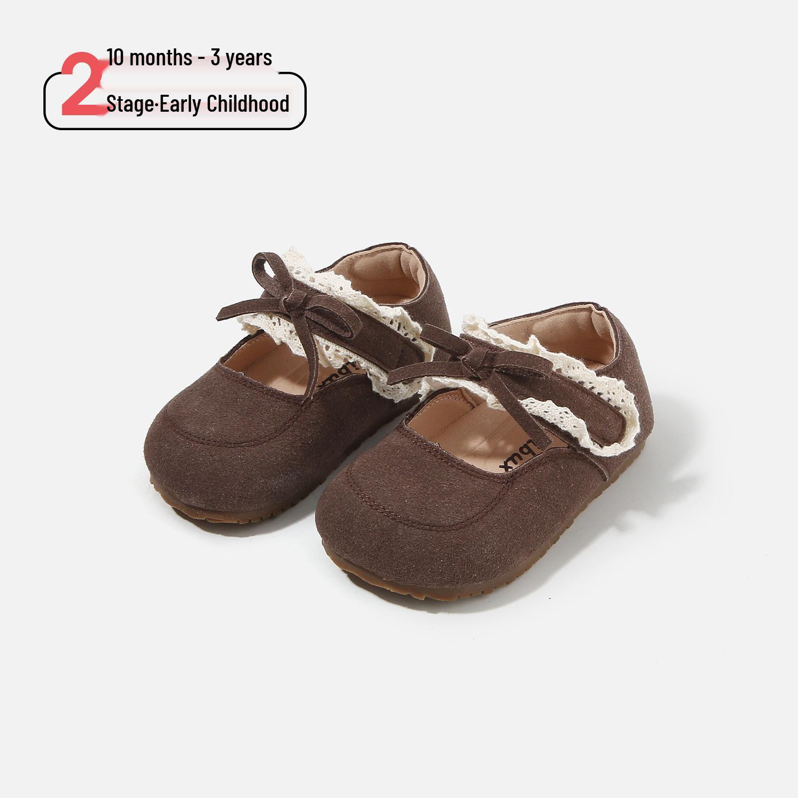 

Spring 2026: Baby Girl Walker Bow Flats - Soft Sole Leather Shoes for Toddlers Size 18 / Inner Length 14.0 cm кавовий/коричневий