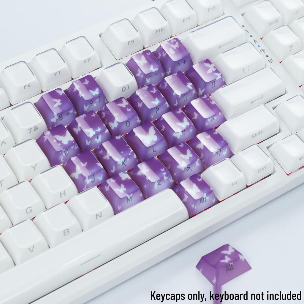 21-Key XVX Butterfly Translucent Pink & White Heart Keycaps for Magnetic Switch Keyboards