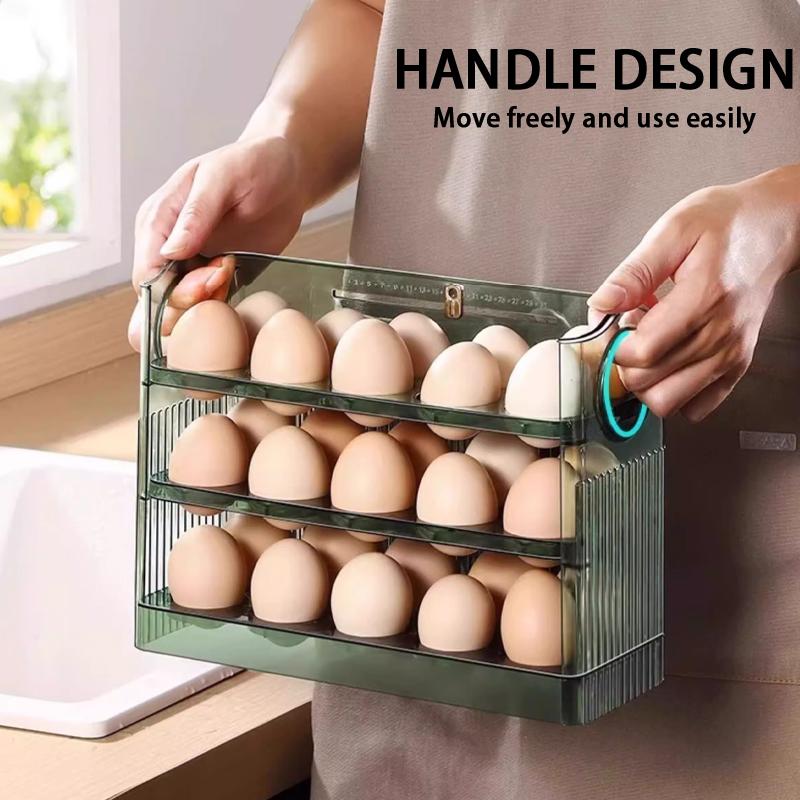 Küche Großraum Eier Kühlschrank Aufbewahrungsbox - Tragbarer Mehrschichtiger Eierablage Organizer, Automatisch Öffnender/Schließender Eierhalter