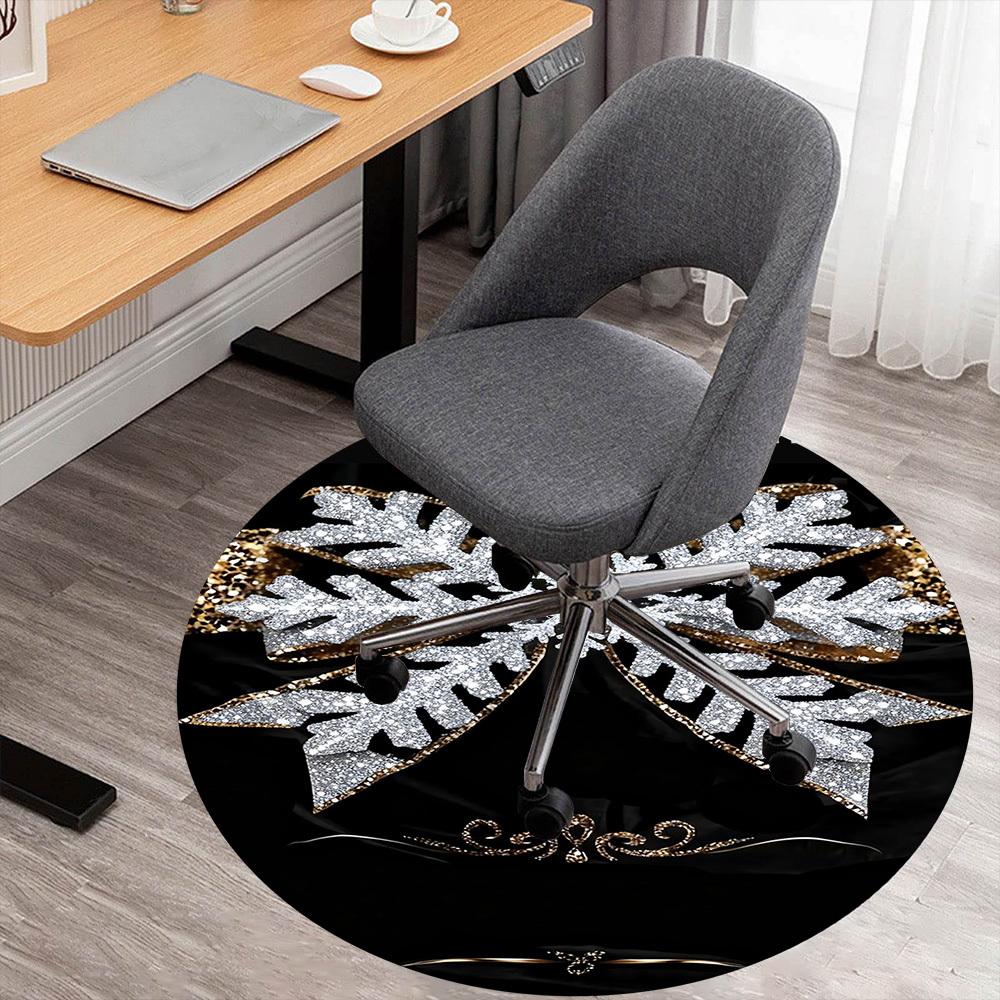 

1pc Snowflake Bow Round Chair mat office Area Rug - Non-Slip, Floor Mat for Office, Bedroom, and Indoor Decor p127032 80cm by 80cm