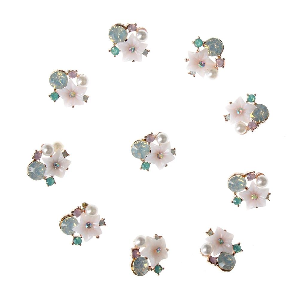 10pcs Flower Rhinestones Buttons Pearl Button Diamante Crystal Bow Wedding Bride Holding Scrapbooking Accessories Apparel Sewing